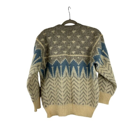 ALAFOSS Icewool Mens S Crew Neck Jumper Sweater Beige Fair Isle Virgin Wool VTG - Picture 8 of 12